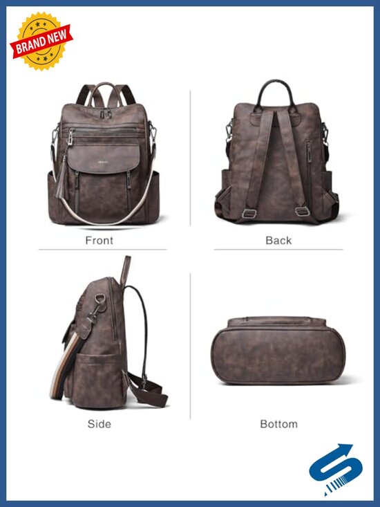 Faux Leather Backpack Purse Convertible Shoulder Bag with Wristlet Travel